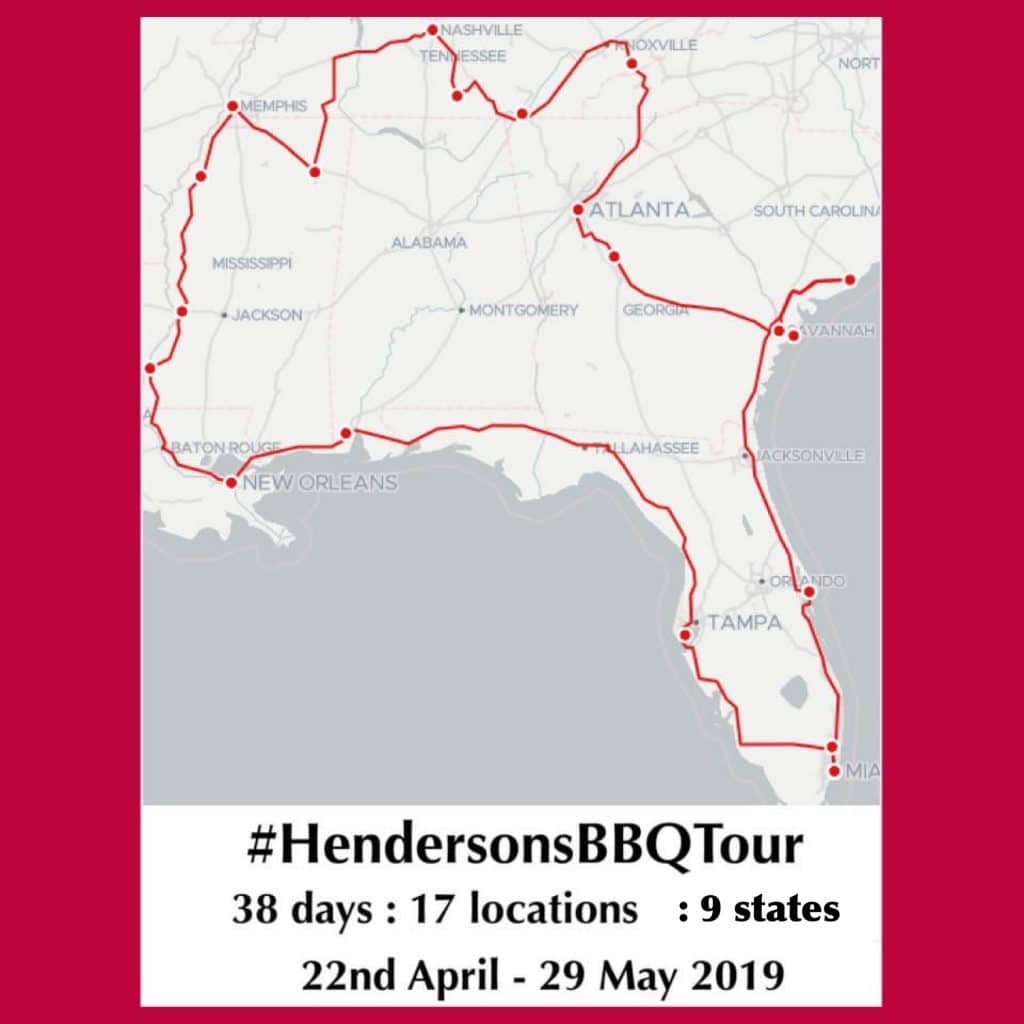 Hendersons BBQ Tour map - Planning a road trip: Our Big BBQ Tour - HH Lifestyle Travel