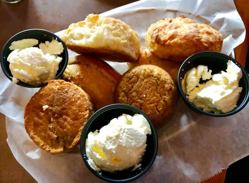 Biscuits, muffins, and cornbread from Calhoun's in Pigeon Forge - Discovering Southern Barbecue