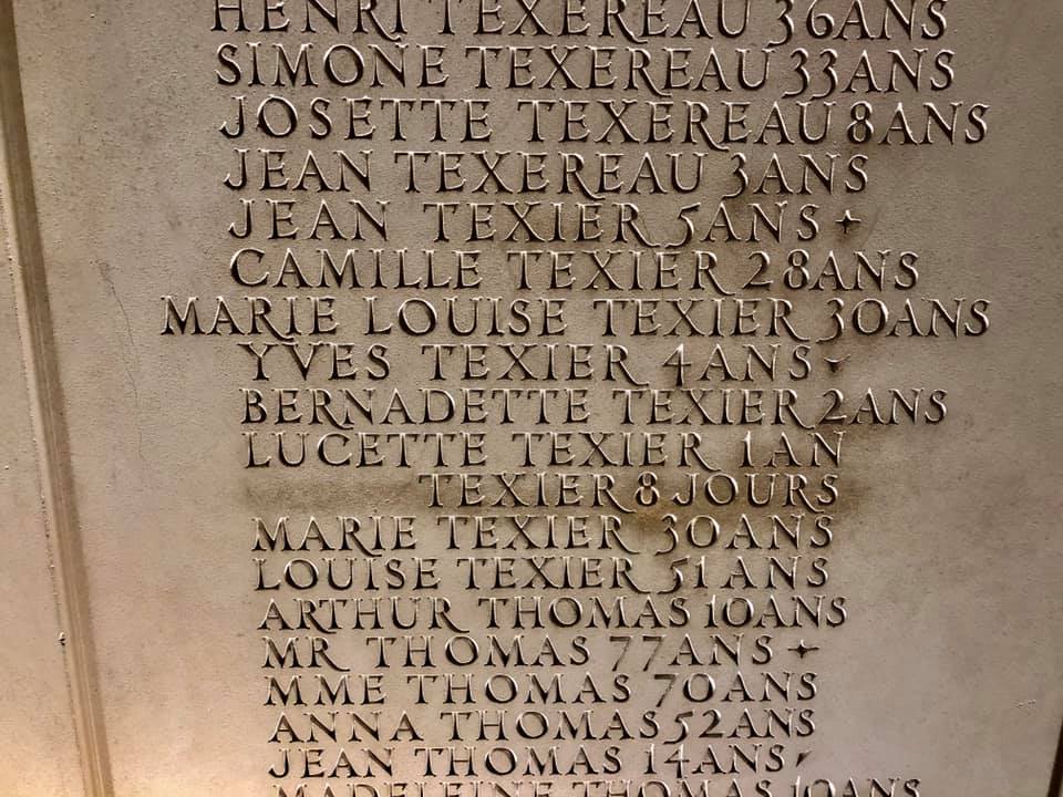 Names of the victims, including a baby who only lived 8 days - martyr village of Oradour sur Glane