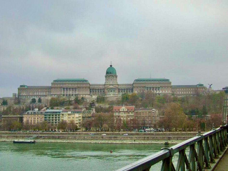 The view up to Buda Castle from Széchenyi Chain Bridge