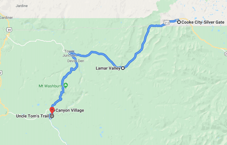 Day 4 Map - Yellowstone Itinerary : 4 days