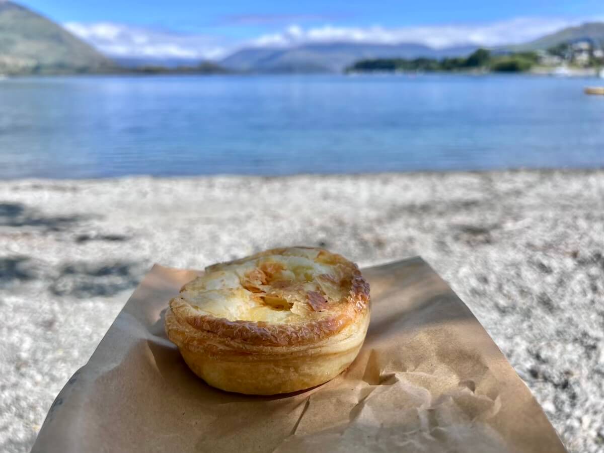 Pie for breakfast at Lake Wanaka