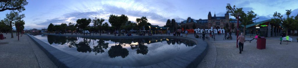 Museumplein Pano - dusk summer in Amsterdam