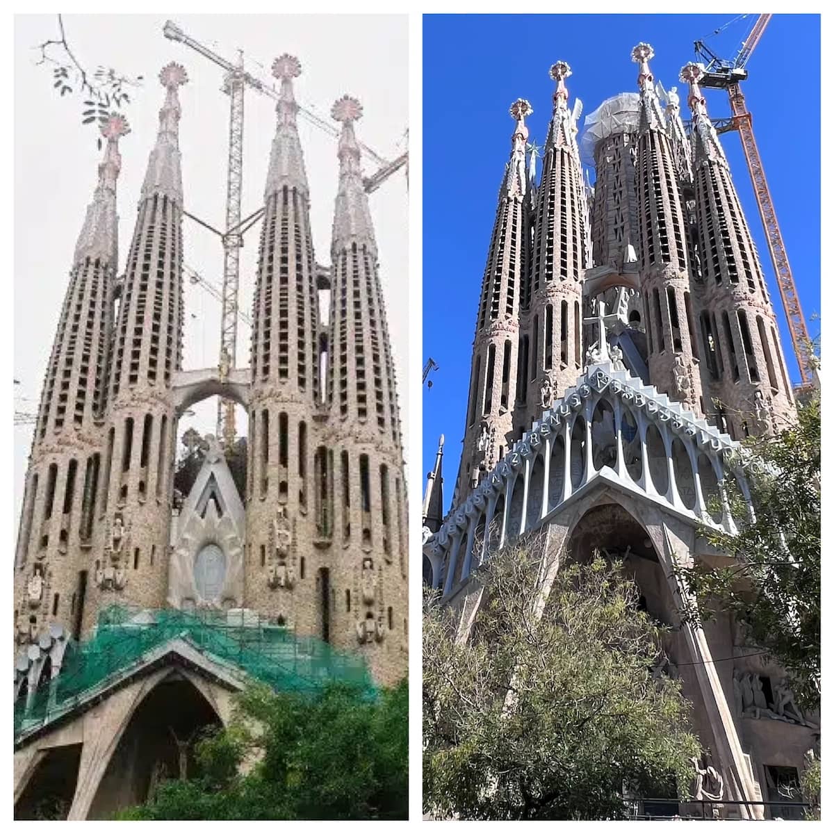 A comparison between 2006 and 2024 of Sagrada Familia