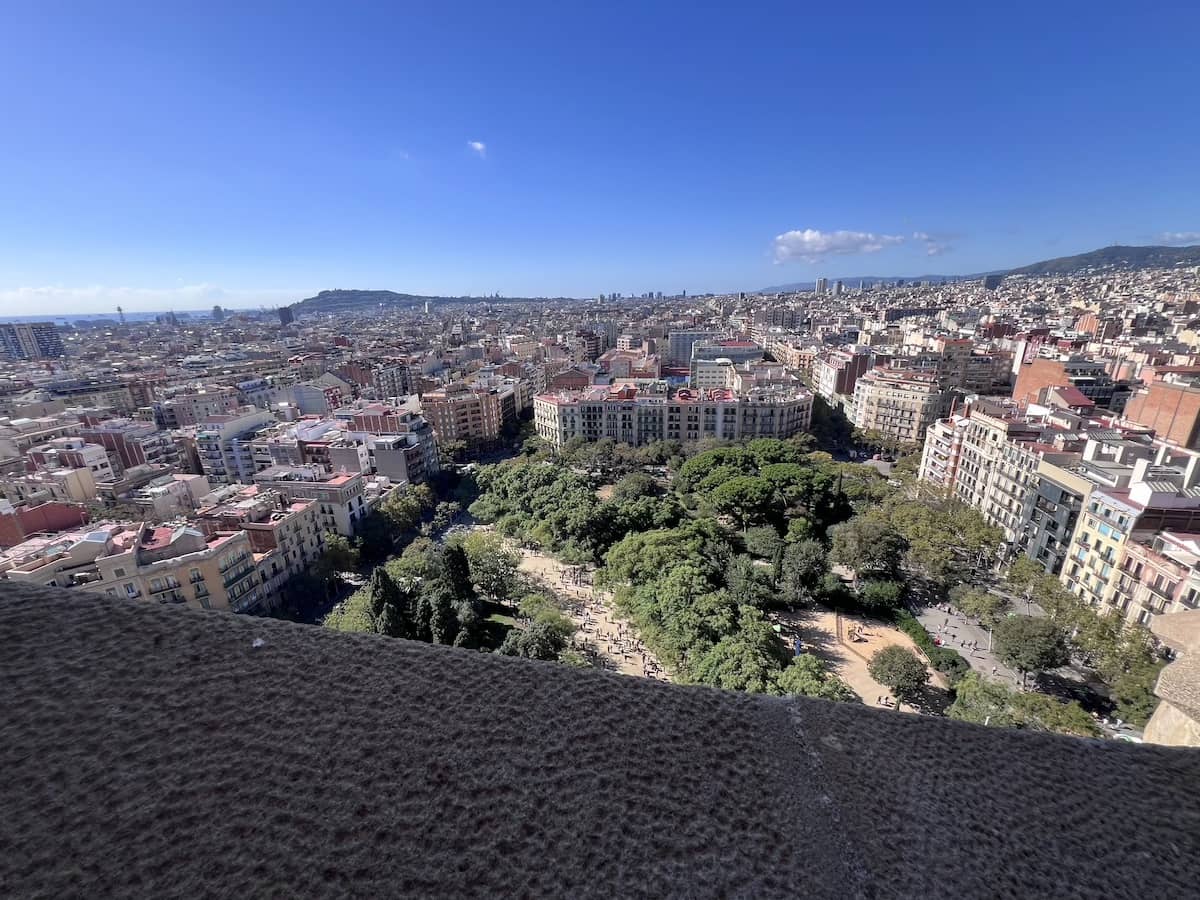 View from the Passion Facade at Sagrada Familia in Barcelona